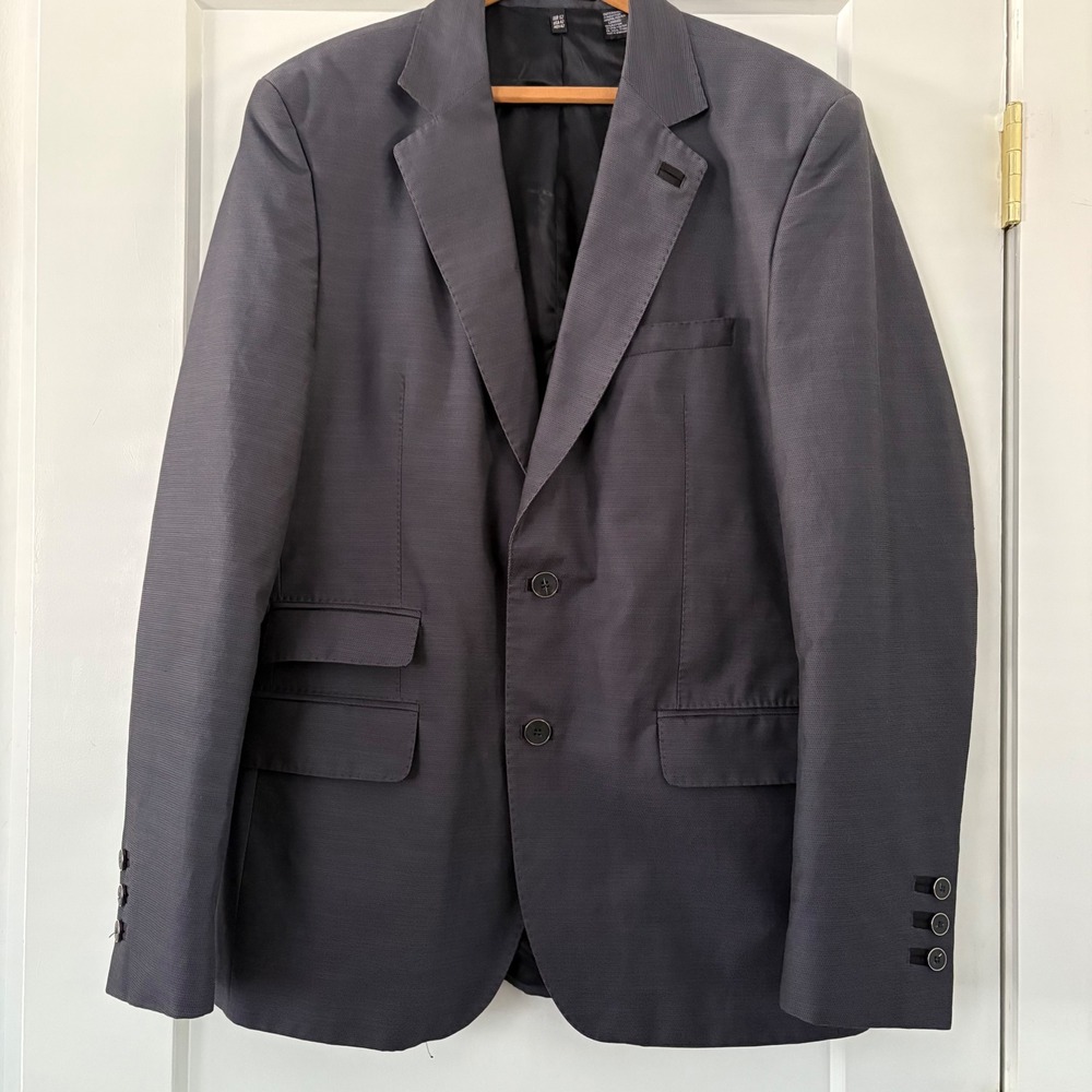 ZARA Man Blazer Jacket Dark Blue Textured 2 Button Sport Coat Men Size USA 42